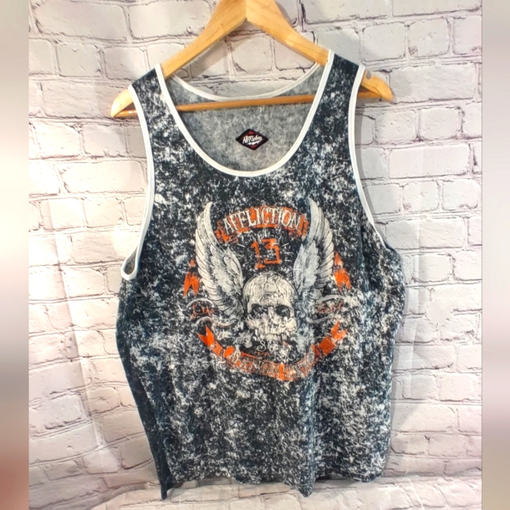 Affliction Black and White Skull Tank Top